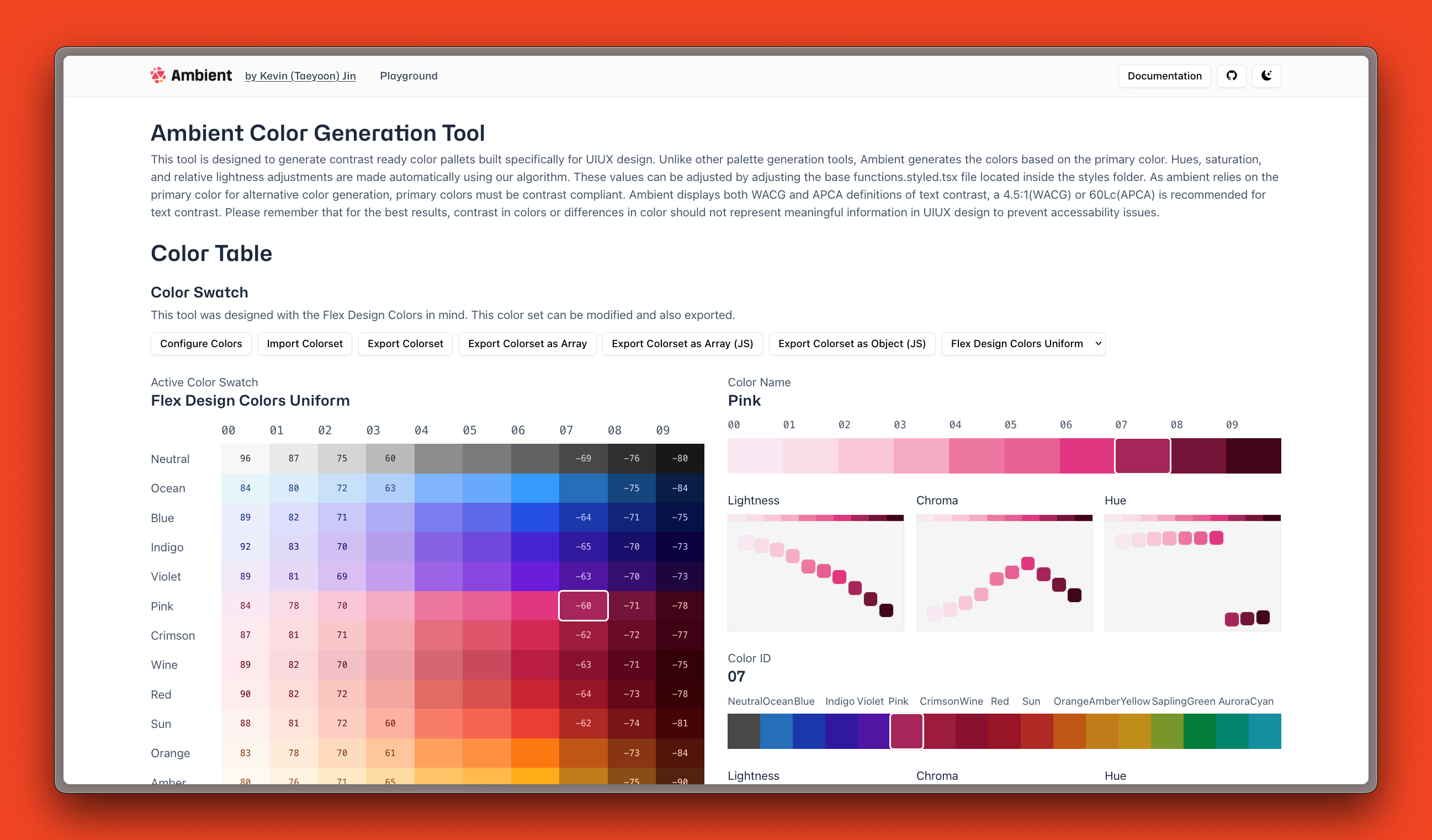 Screenshot of Ambient color generation tool