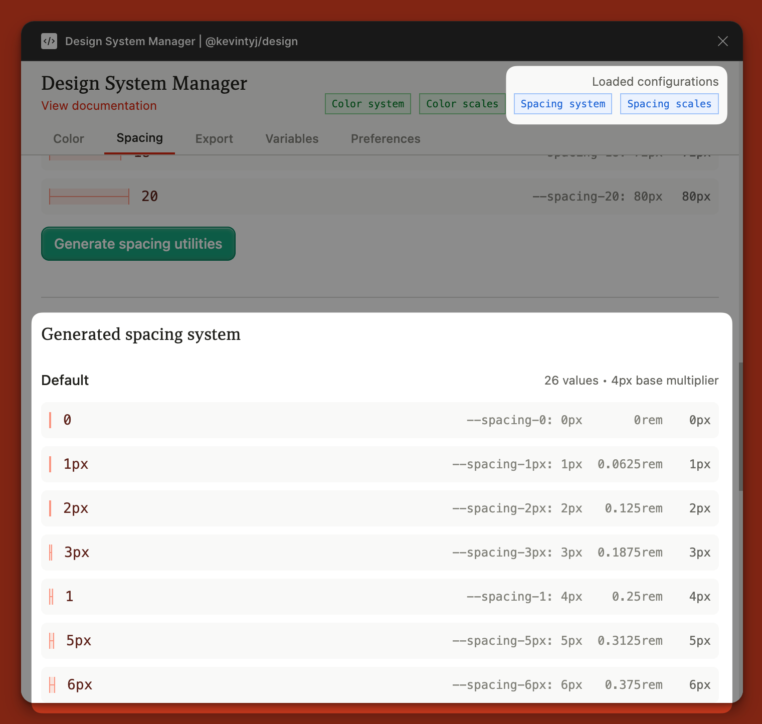 Generated spacing scale